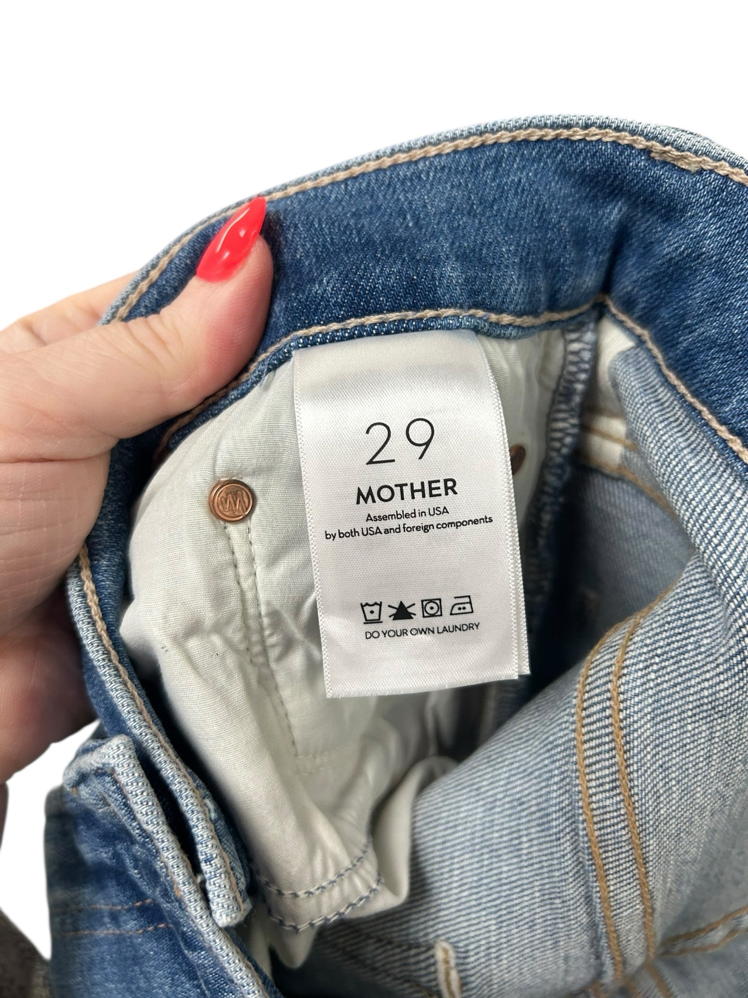 MOTHER HIGH WAISTED RIDER ANKLE FRAY DISTRESSED JEANS SIZE 29