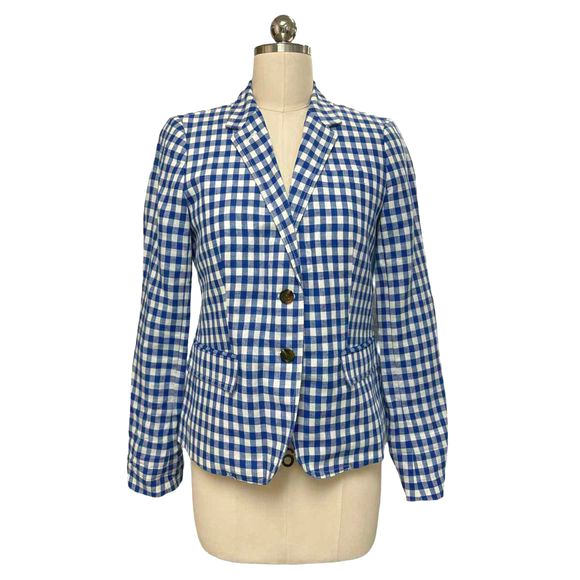 JCREW LINEN SPRING PREPPY SCHOOLBOY GINGHAM BLAZER SIZE 4