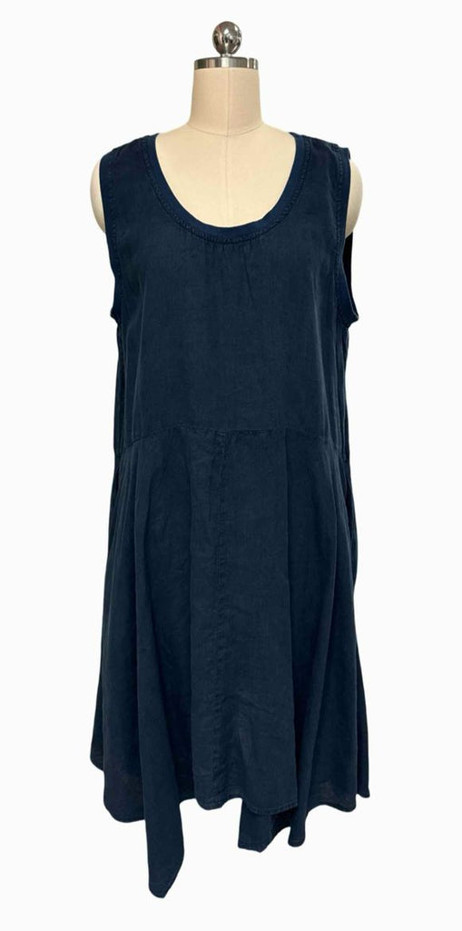 FLAX LINEN AND COTTON LAGENLOOK ASYMMETRICAL HEM BLUE DRESS SIZE M