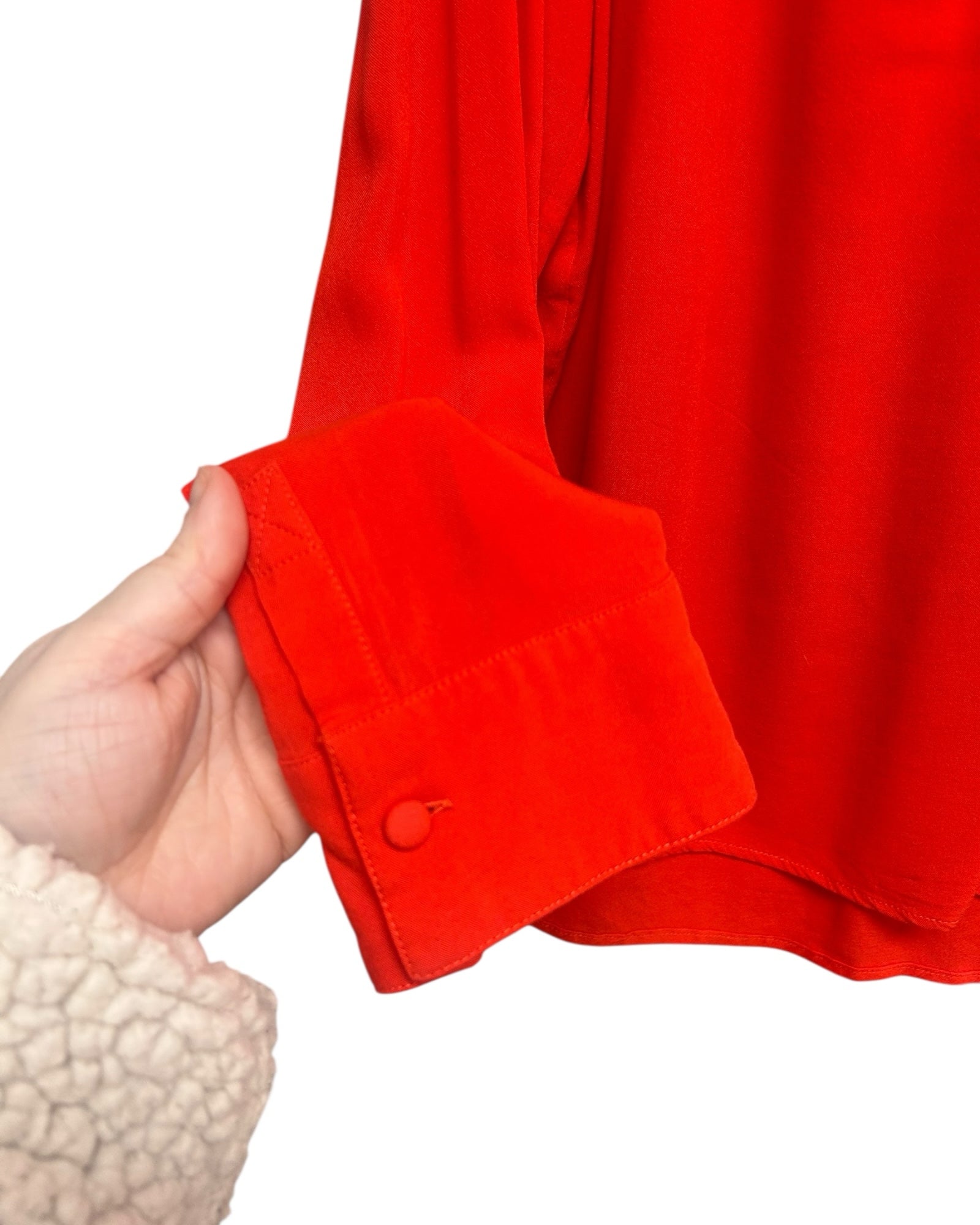 ZADIG & VOLTAIRE TINK BRIGHT RED V NECK BUTTON DOWN BLOUSE SIZE MEDIUM