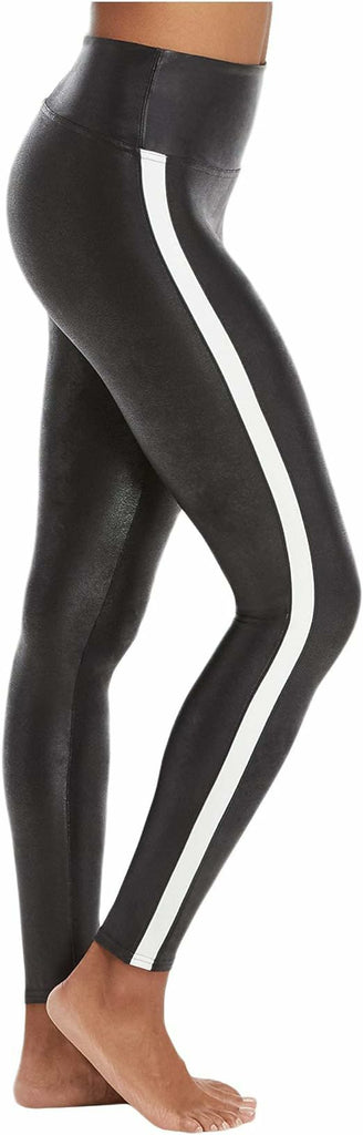 SPANX FAUX LEATHER STRIPED BLACK/WHITE LEGGINGS SIZE L