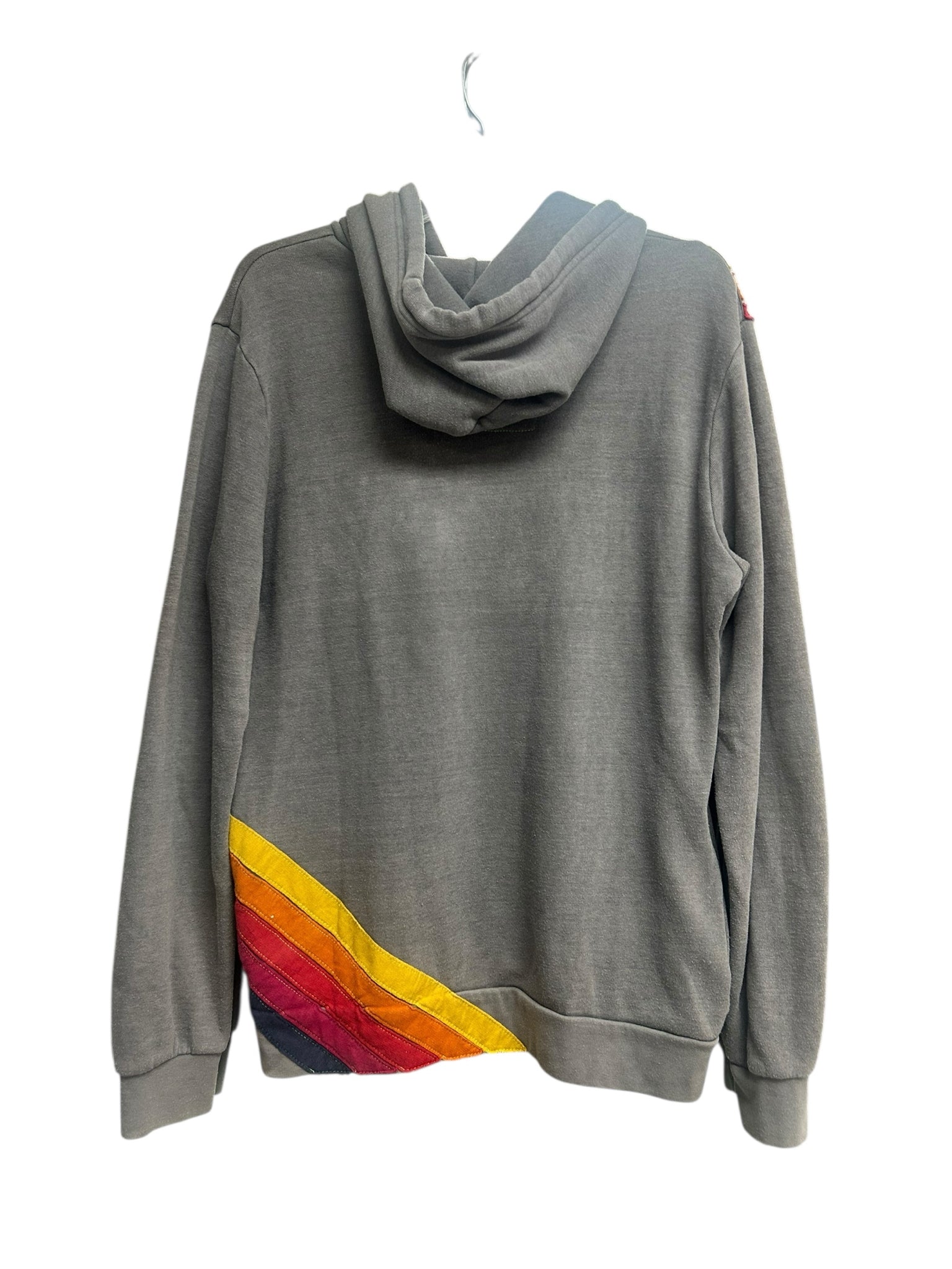 AVIATOR NATION RELAXED GRAY RAINBOW STRIPE HOODIE SIZE LARGE