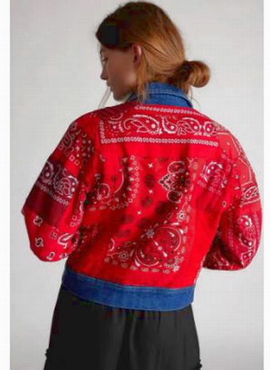 URBAN RENEWAL LEE RED BANDANA PATCH DENIM REWORKED JACKET SIZE MEDIUM