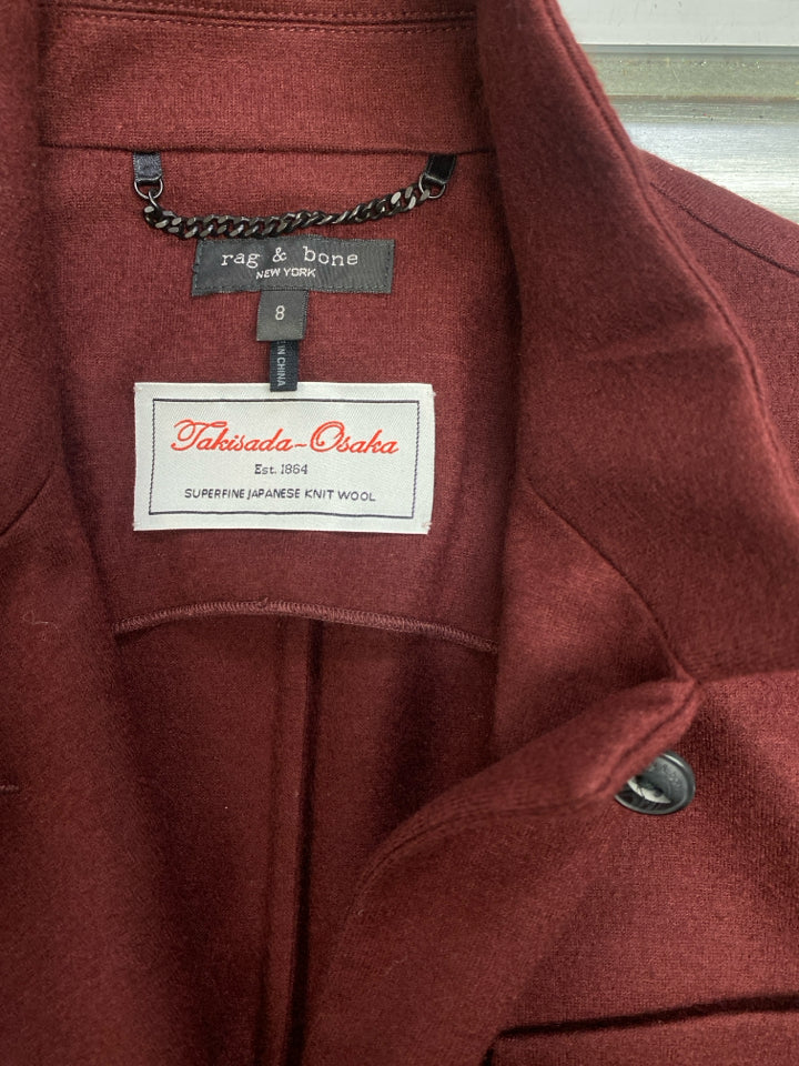 RAG & BONE SLADE JAPANESE WOOL BLAZER IN BLACK CHERRY SIZE 8