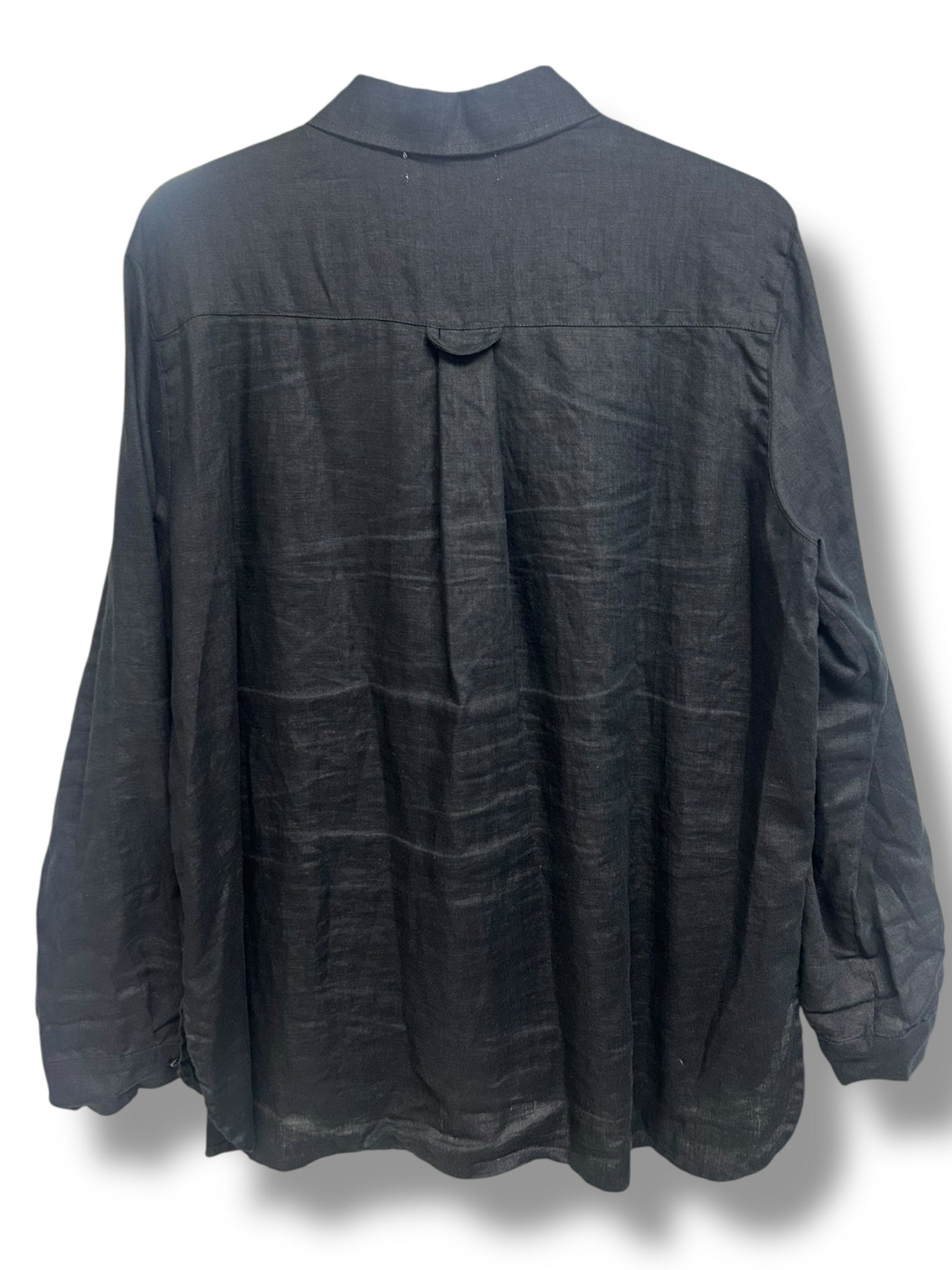 WOMEN'S CROWN LINEN 100% LINEN BLACK BUTTON DOWN BLOUSE SIZE XL