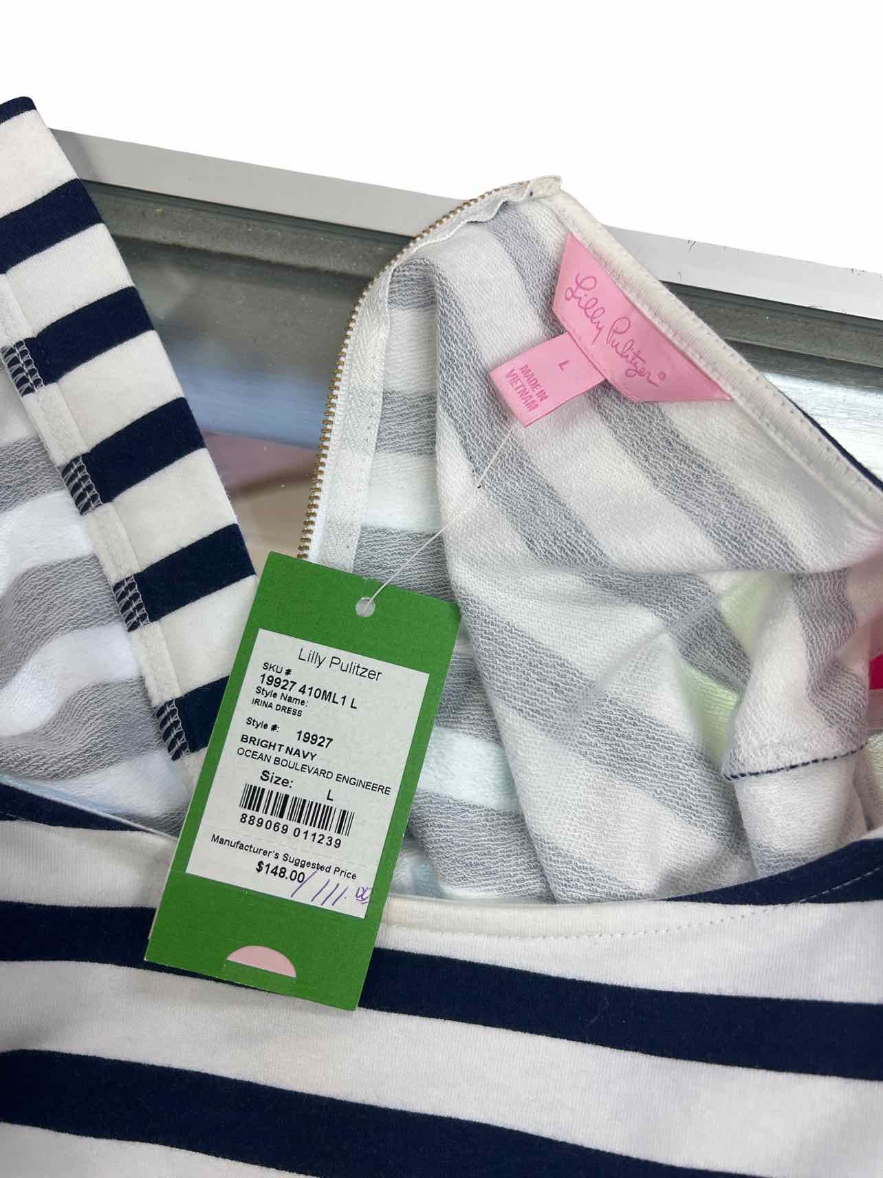 LILLY PULITZER NWT STRIPE IRINA NEON PINK TRIM DRESS SIZE: L
