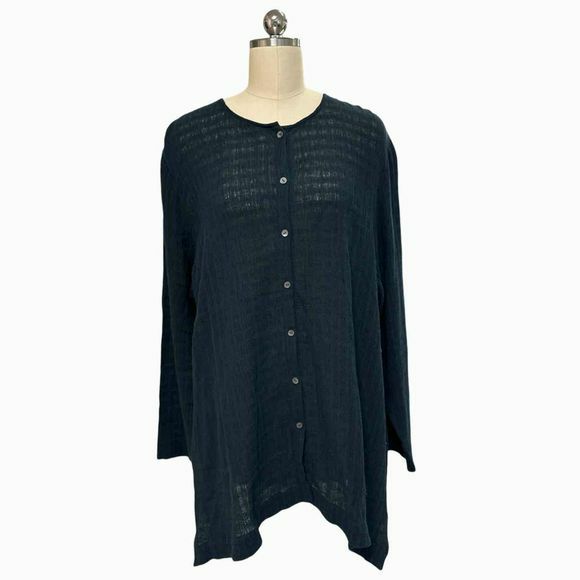 JJILL NWT! CRINKLE BUTTON DOWN NAVY TOP SIZE XL