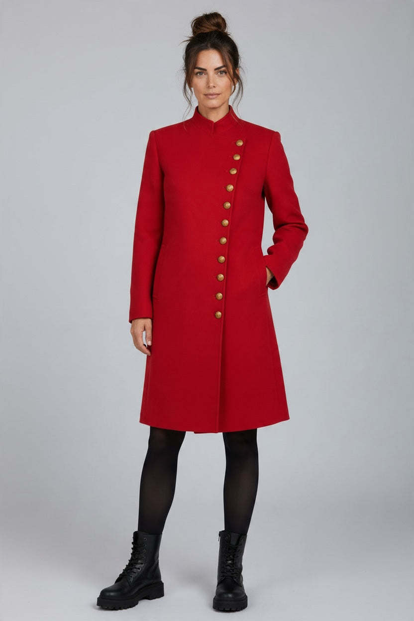 VINTAGE LAUREN RALPH LAUREN MILITARY WORSTED WOOL RED COAT DRESS SIZE 12