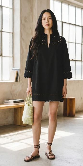 TUCKERNUCK BLACK LINEN DAWSON EYELET TUNIC DRESS SIZE XXL
