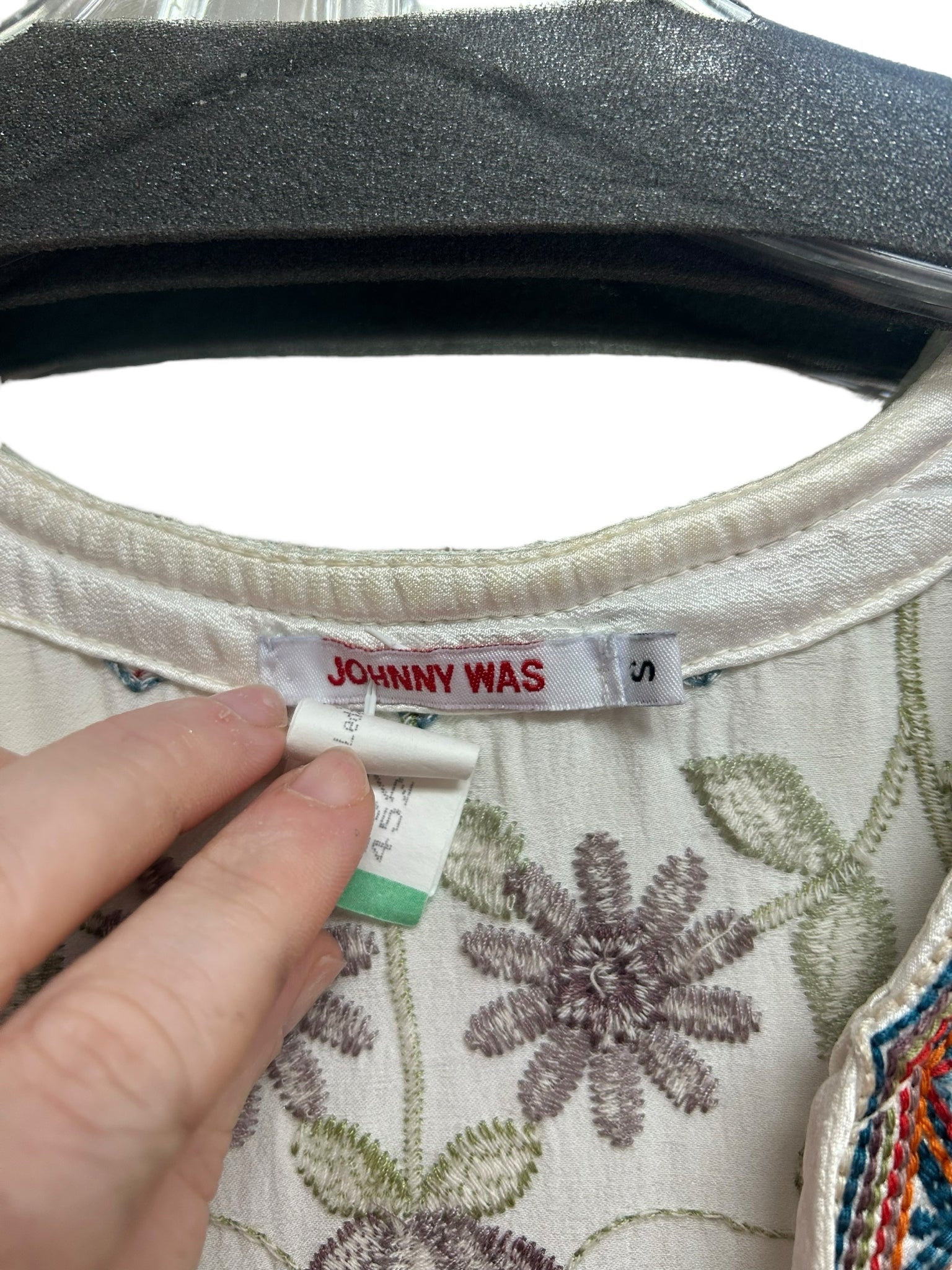 JOHNNY WAS WHITE BLOOM BOHO EMBROIDERED BLOUSE V NECK SIZE SMALL