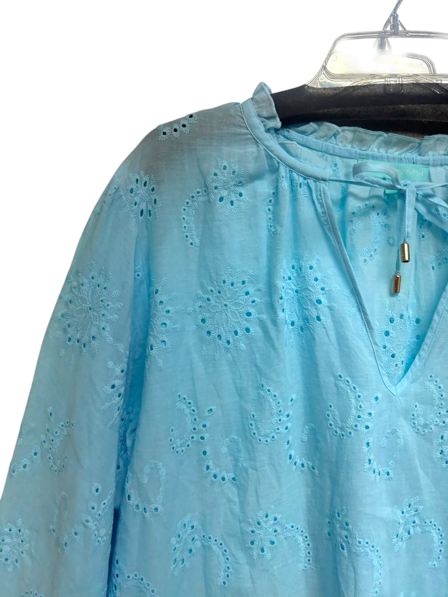 MELISSA ODABASH LUCY BRODERIE ANGLAISE COTTON KAFTAN TEAL COTTON DRESS SIZE XL