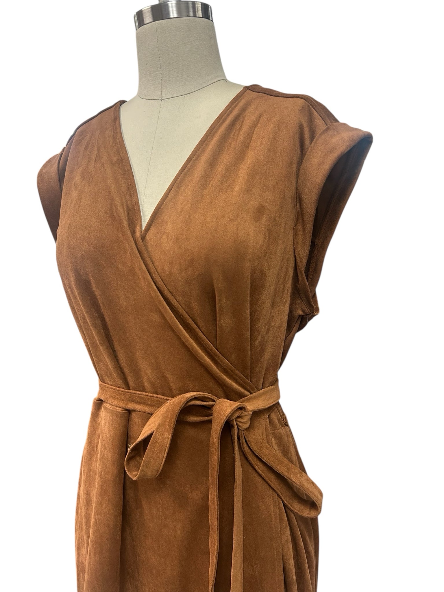 BANANA REPUBLIC VEGAN SUEDE CAMEL WRAP DRESS SIZE 16