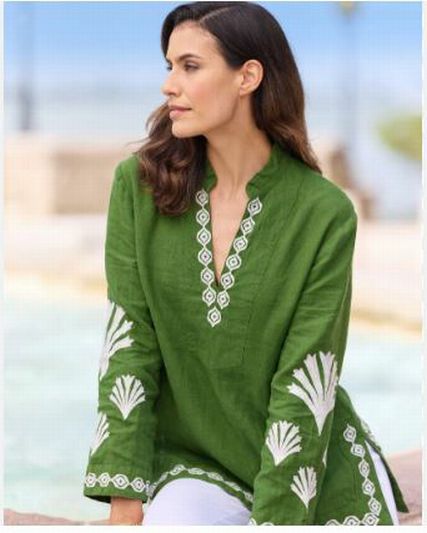 JUDE CONNALLY ELYCE EMBROIDERED LINEN COTTON GARDEN GREEN TOP SIZE XXL