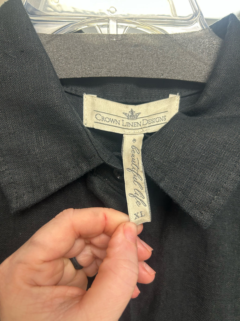 WOMEN'S CROWN LINEN 100% LINEN BLACK BUTTON DOWN BLOUSE SIZE XL