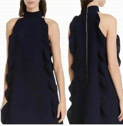TED BAKER TORRIYA RUFFLE SLEEVELESS DRESS SIZE: 2