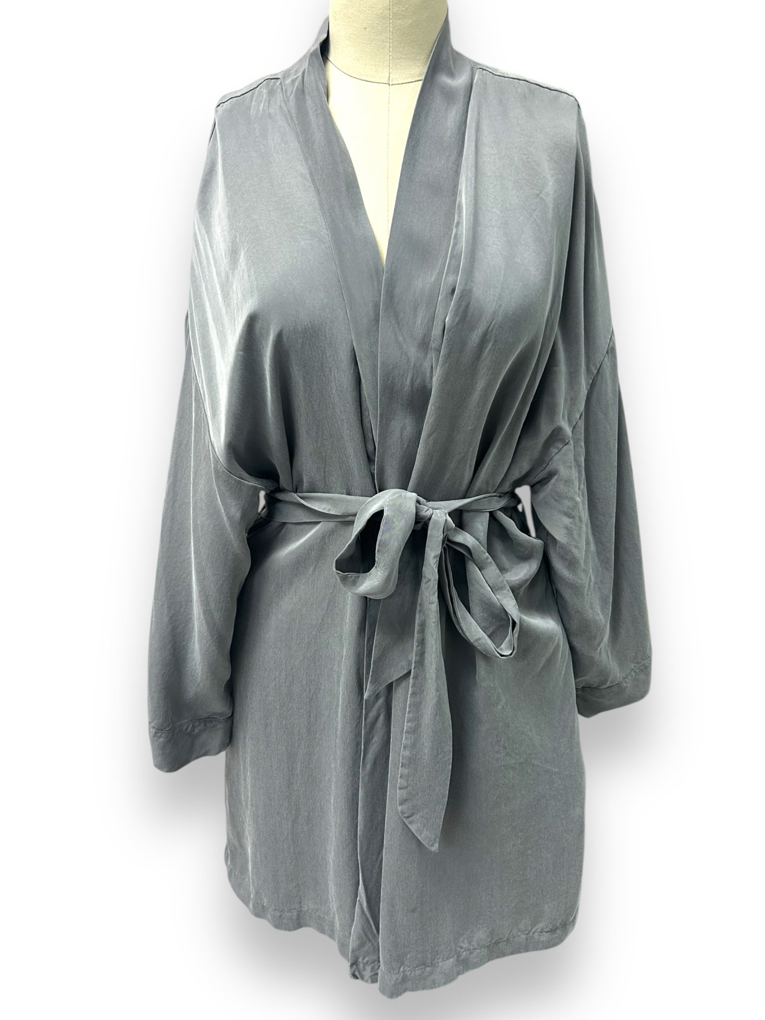 HAVEN SILKY BELTED ROBE KIMONO GRAY SIZE XL