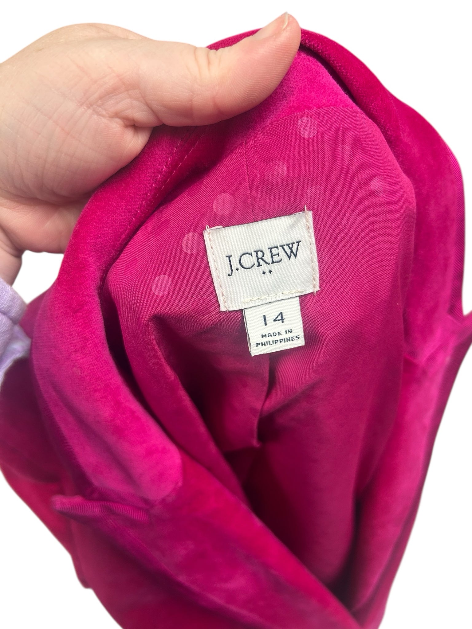 JCREW FACTORY SINGLE BREASTED VELVET FUSCHIA BLAZER SIZE 14