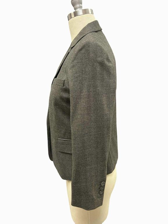 THEORY CHEVRON WOOL BLEND SHRUNKEN FLANNEL BLAZER SIZE: 6