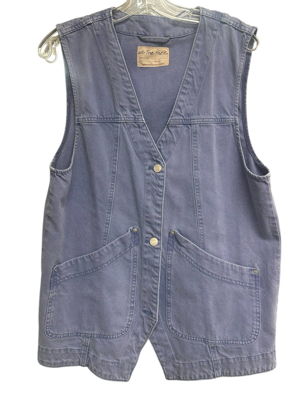 WE THE FREE VALERIE BLUE  LINEN OVERSIZED VEST SIZE SMALL