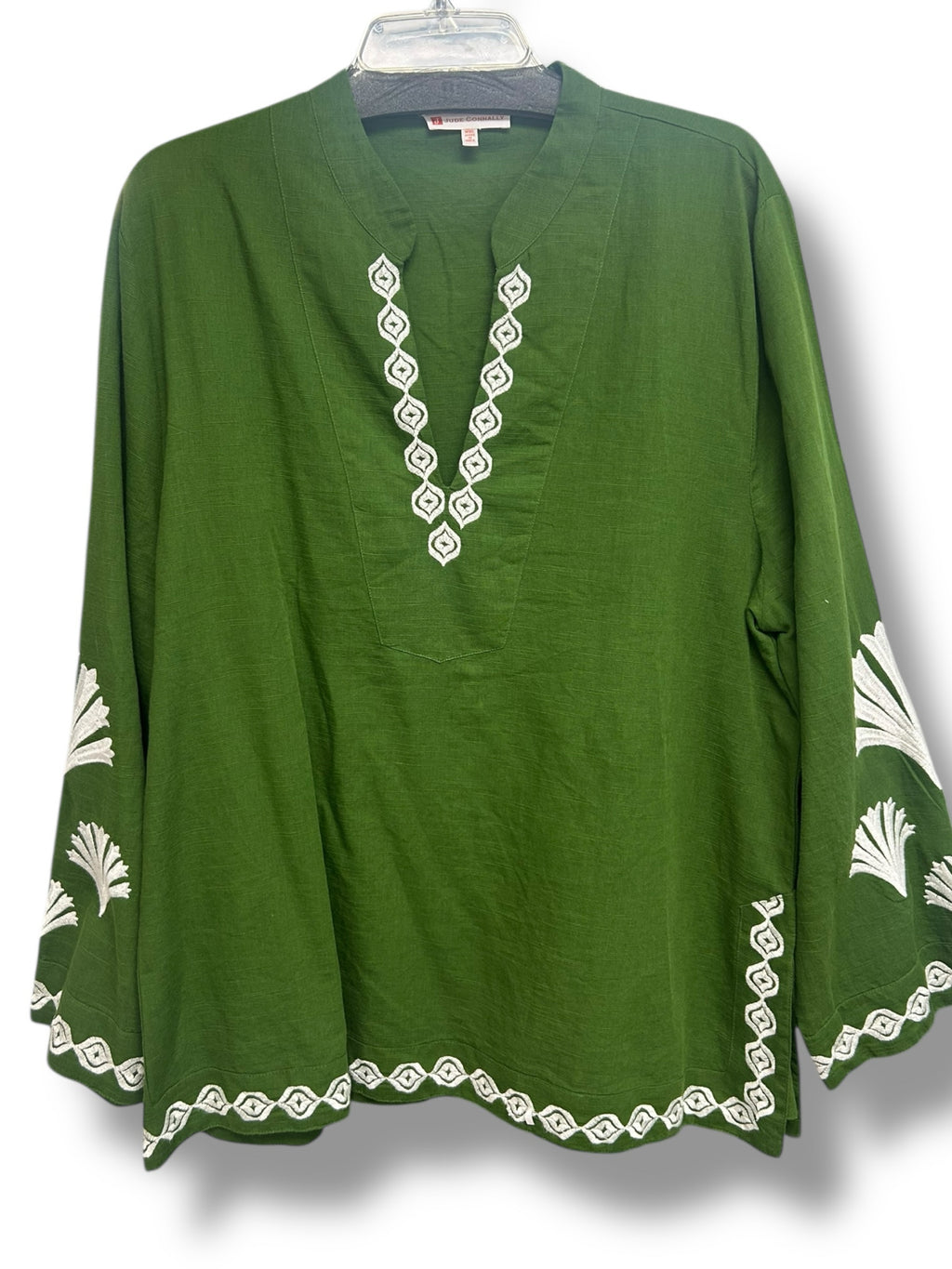 JUDE CONNALLY ELYCE EMBROIDERED LINEN COTTON GARDEN GREEN TOP SIZE XXL