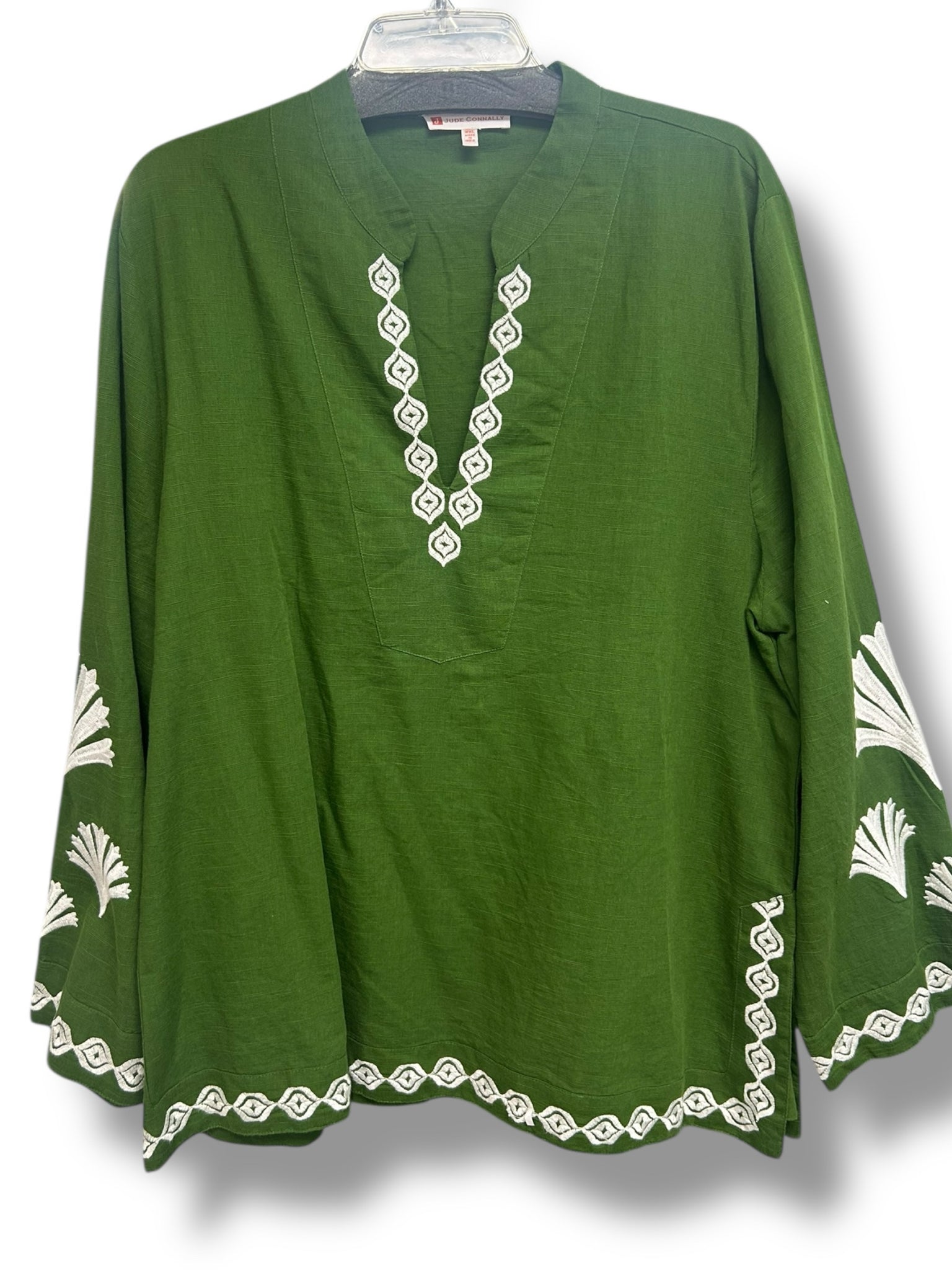 JUDE CONNALLY ELYCE EMBROIDERED LINEN COTTON GARDEN GREEN TOP SIZE XXL