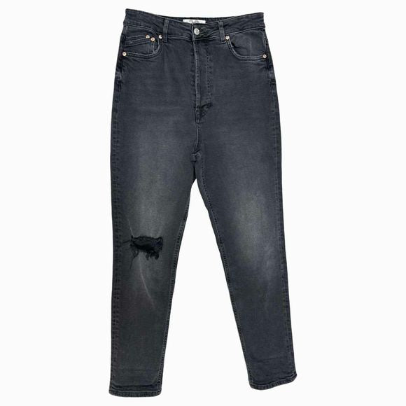 FREE PEOPLE WE THE FREE STRAIGHT LEG DISTRESSED BUTTON FLY BLACK DENIM SIZE 30