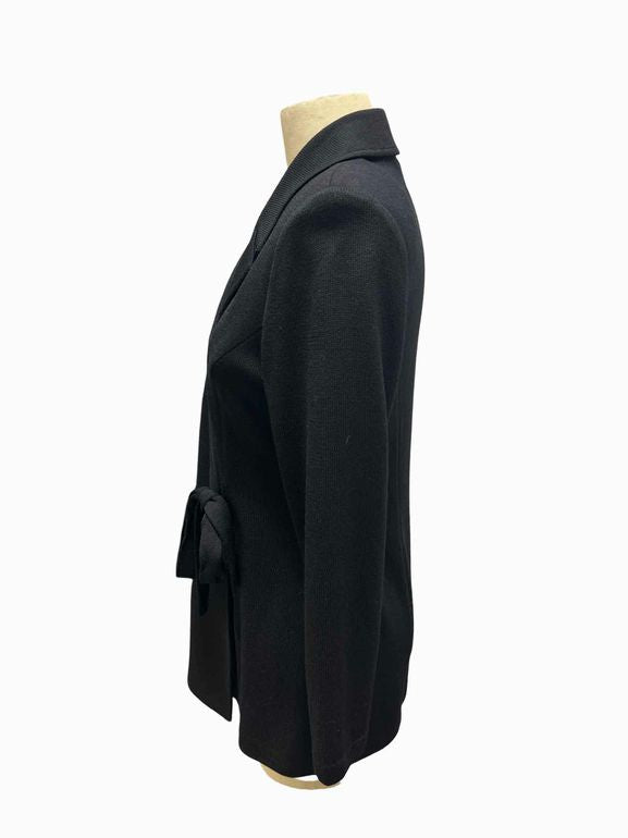 ST JOHN SANTANA KNIT TIE SIDE BLAZER BLACK JACKET SIZE 6