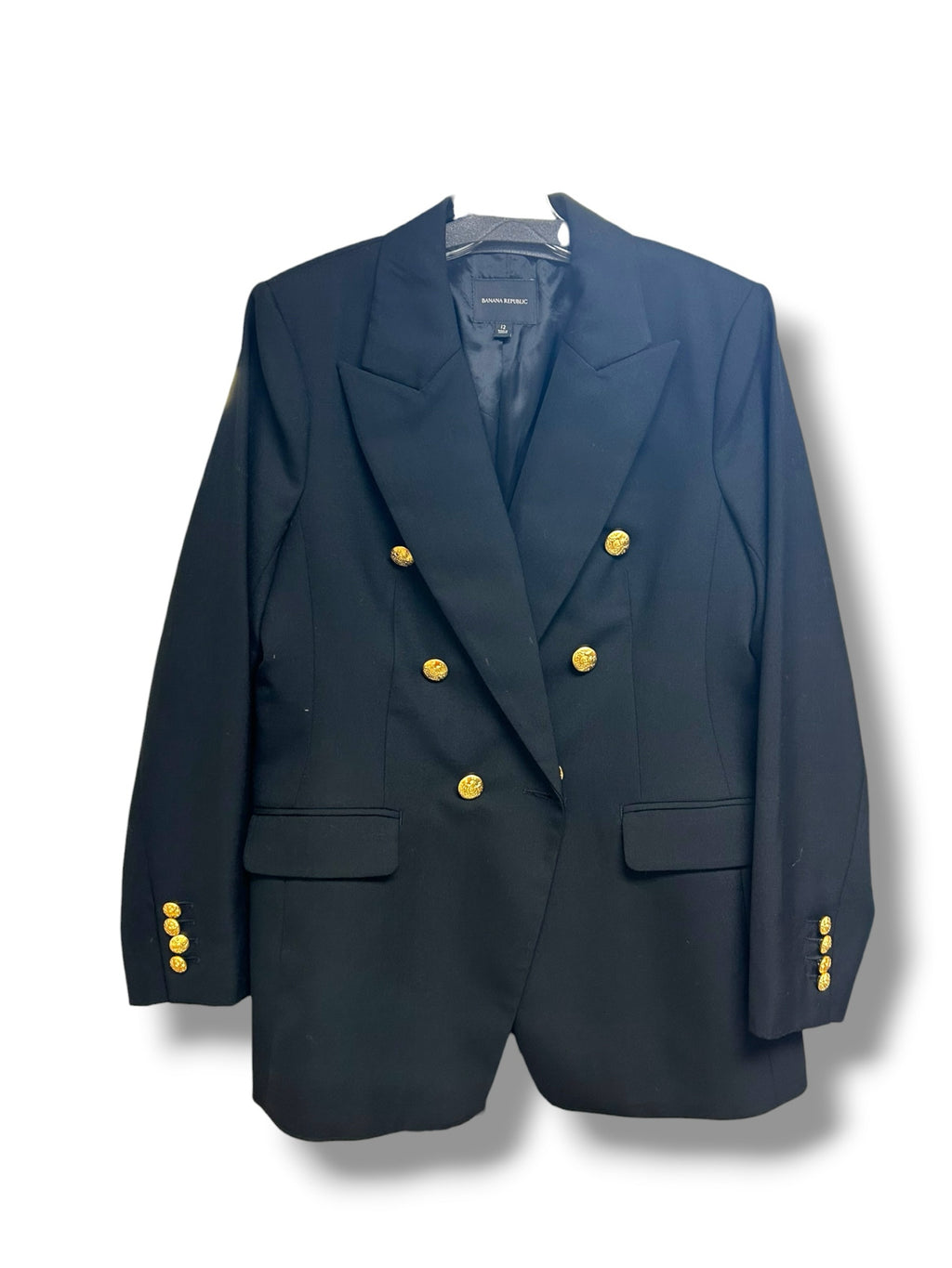 BANANA REPUBLIC DOUBLE BREASTED WOOL BLEND BLAZER BLACK SIZE 12