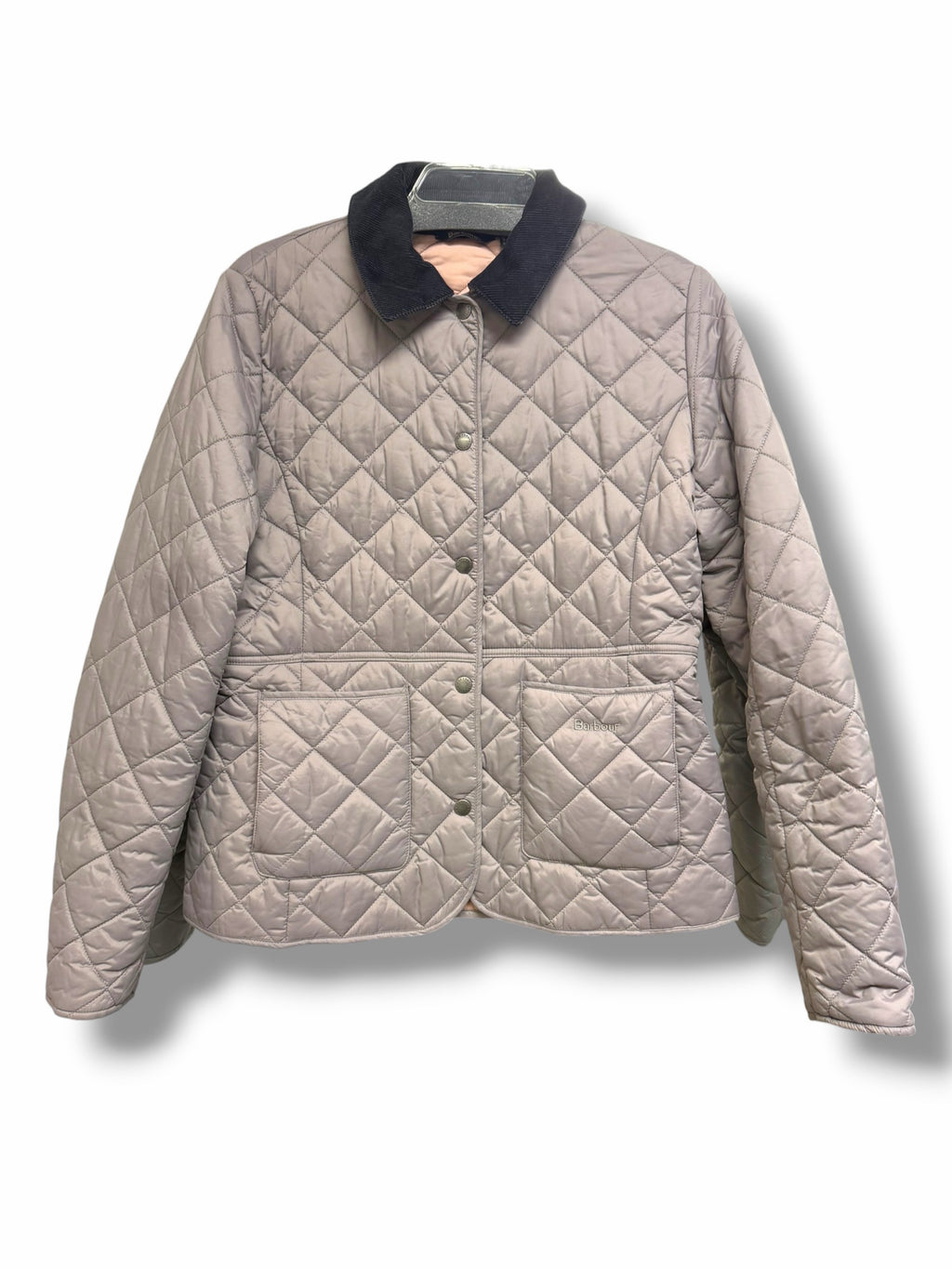 BARBOUR ANNADALE QUILTED CORDUROY  COLLAR SNAP FRONT TAN COAT SIZE 10
