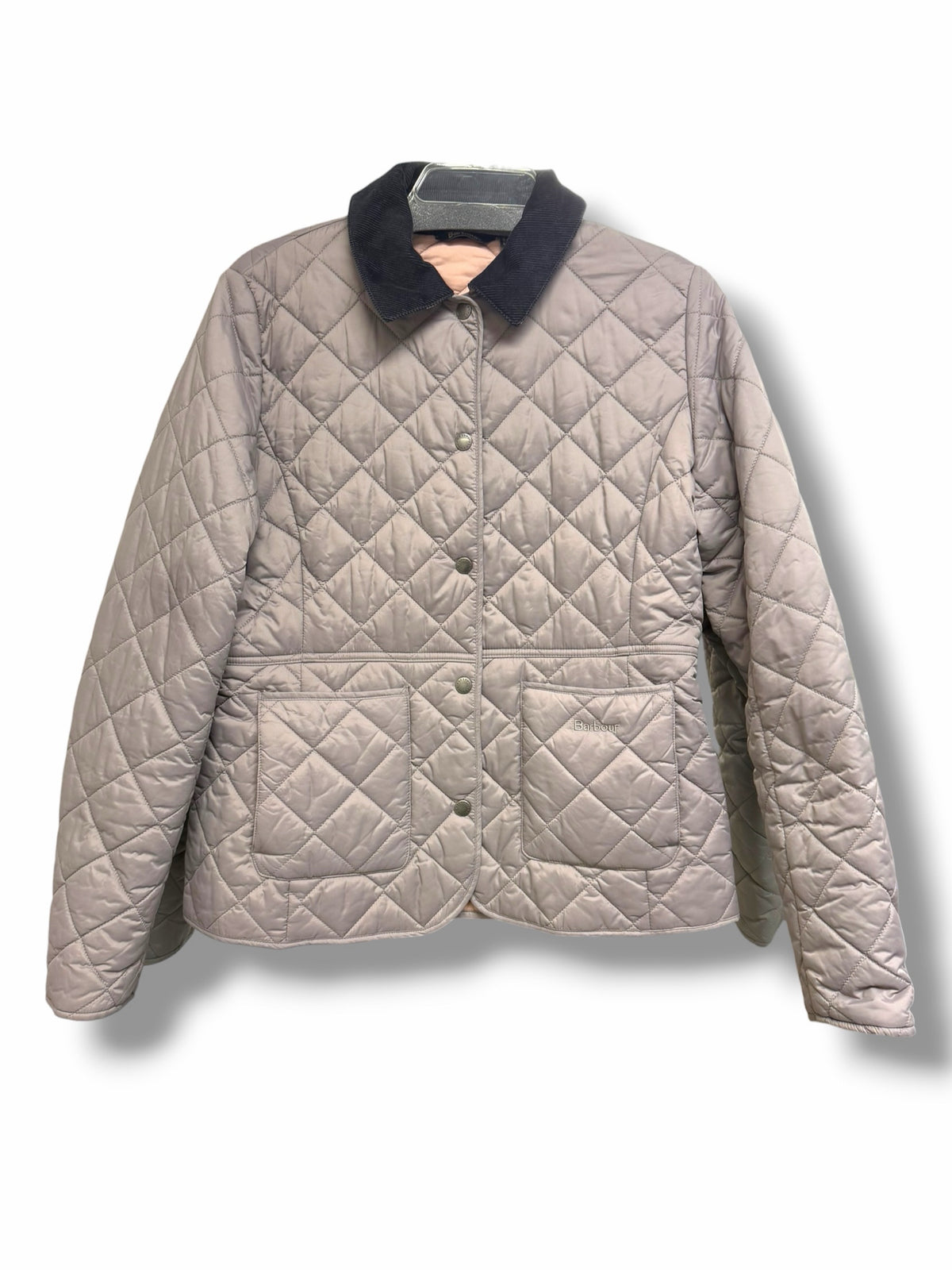 BARBOUR ANNADALE QUILTED CORDUROY  COLLAR SNAP FRONT TAN COAT SIZE 10