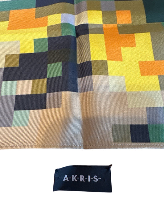AKRIS PIXELATED FLOWERS AT HOME SILK SCARF -RARE-