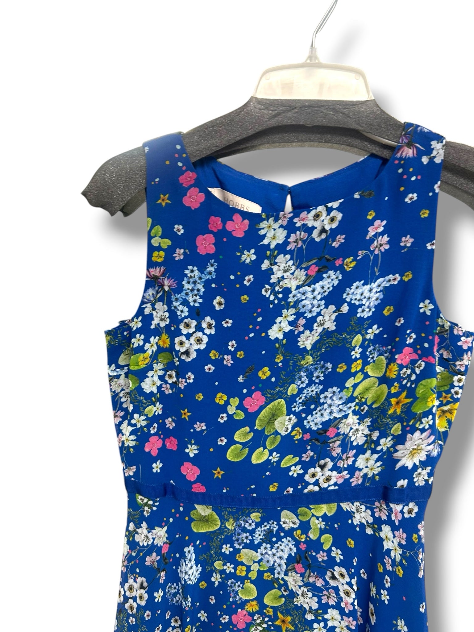 HOBBS LONDON BLUE CARLY FLORAL PRINT FIT AND FLARE TANK DRESS SIZE 2 PETITE