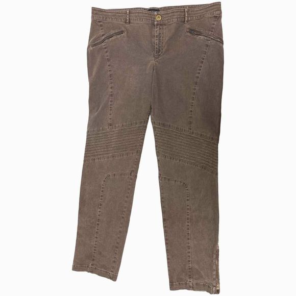 PERUVIAN CONNECTION SKINNY STRETCH MOTO BROWN PANT SIZE 18