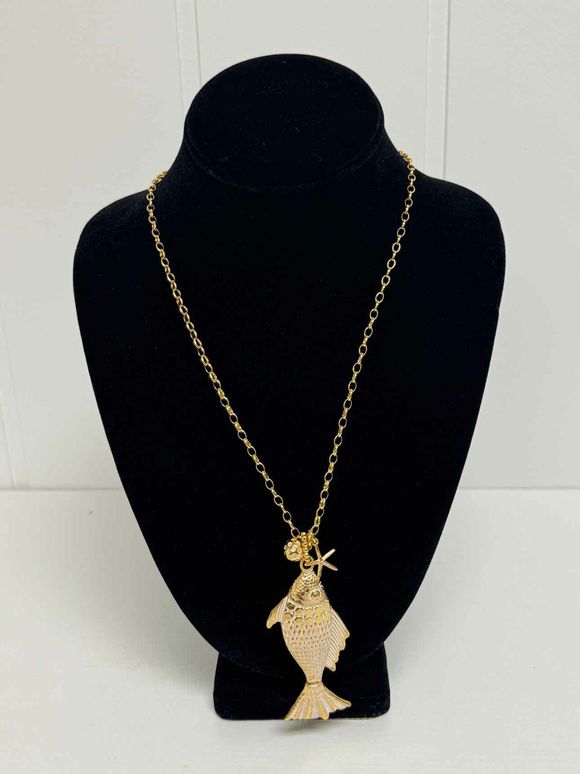 BRIGHTON MARINE FISH PENDANT GOLD TONE CONVERTIBLE NECKLACE