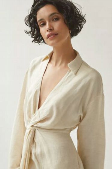 NWT ANTHROPOLOGIE LINEN BLEND KNOT MIDI DRESS SIZE 14