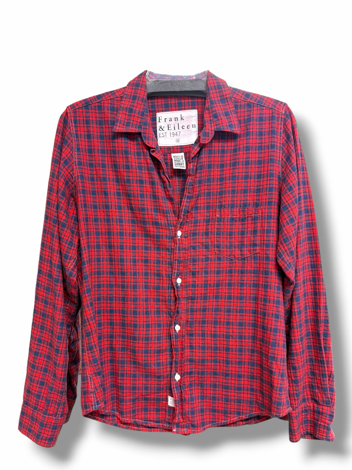 FRANK & EILEEN RED BLUE PLAID BEAU COTTON BUTTON UP TOP SIZE MEDIUM