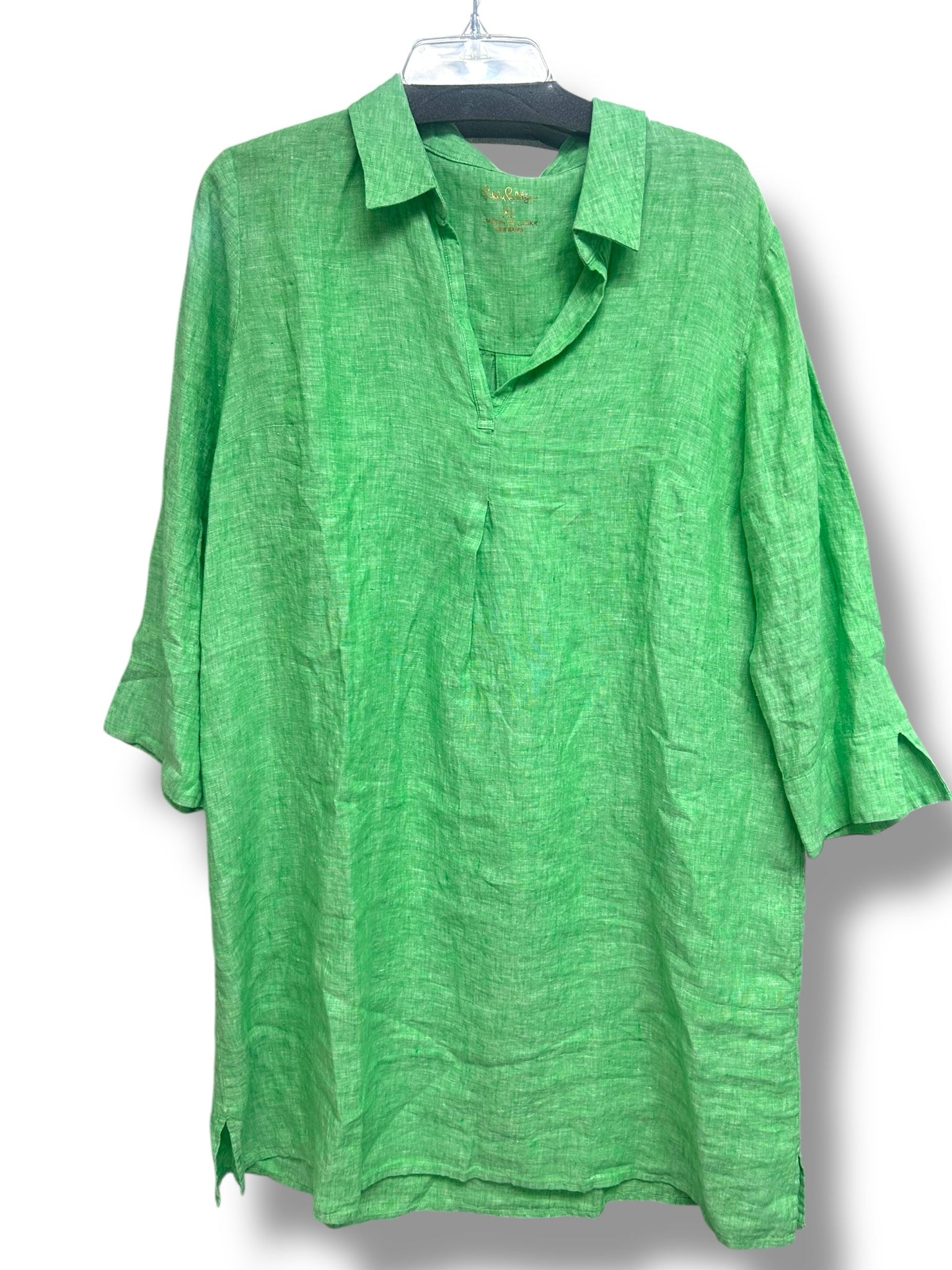 LILLY PULITZER GREEN LINEN PILAR TUNIC DRESS SIZE XL