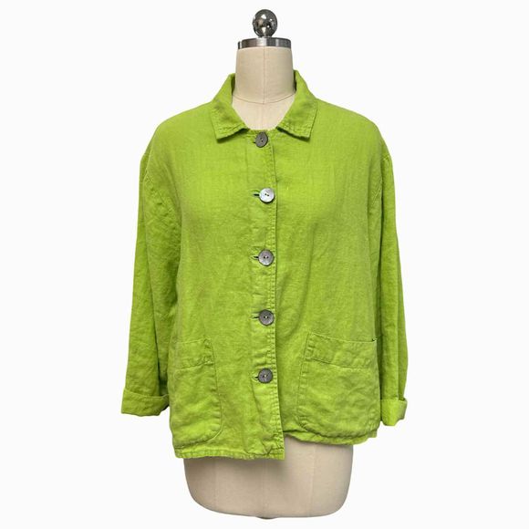 FLAX 100% LINEN SHIRT LIME GREEN JACKET SIZE M