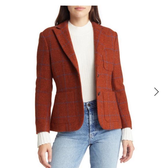 RAG & BONE NANCIE WOOL WINDOWPANE PLAID BLAZER SIZE 8 RUST