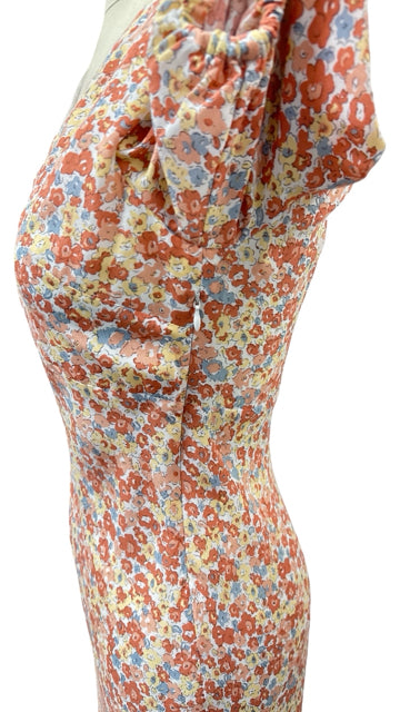 RAILS SHELLEY PEACH FLORAL VNECK MIDI DRESS XS
