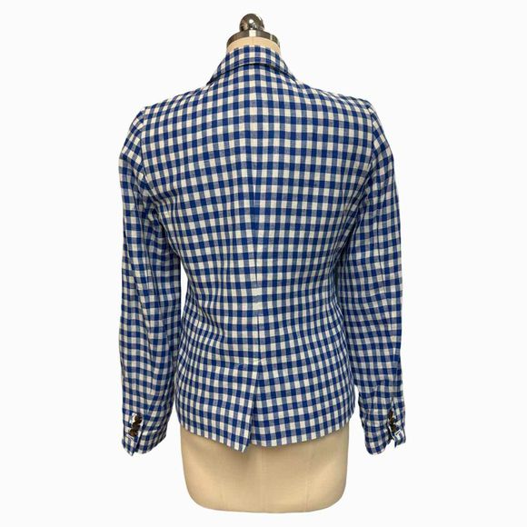 JCREW LINEN GINGHAM SCHOOLBOY BLUE/WHITE BLAZER SIZE 4