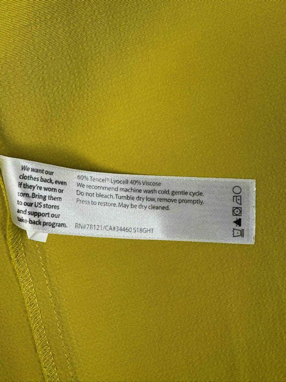 EILEEN FISHER DROP WAIST TENCEL CHARTREUSE DRESS SIZE PM