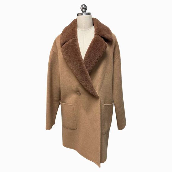 TRINA TURK DAWN WOOL & SHEARLING CAMEL COAT SIZE L