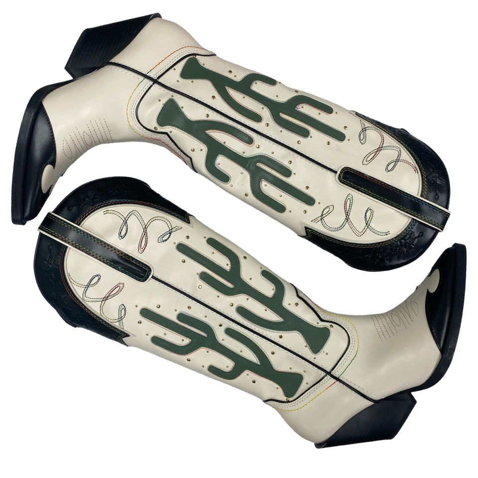 ZARA CONTRASTING KNEE-HIGH WESTERN CACTUS BOOTS SIZE 39