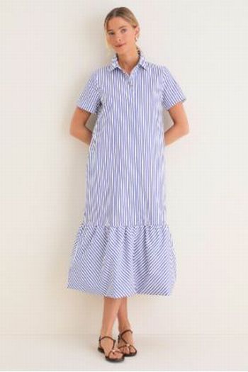TUCKERNUCK MAXINE PINSTRIPE BUBBLE BLUE WHITE MAXI DRESS SIZE XL