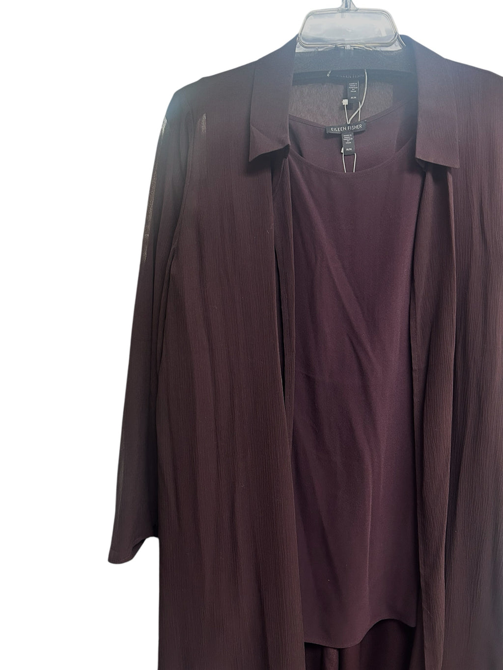 NEW! EILEEN FISHER SHEER SILK GEORGETTE CASIS OPEN JACKET/SHELL/PANT SET MEDIUM