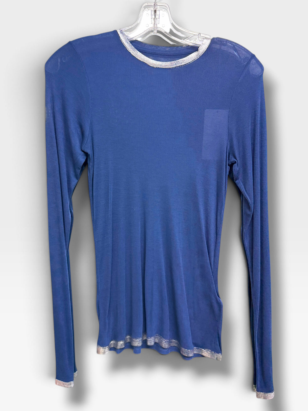 NWT ZADIG & VOLTAIRE WILLY FOIL TOP PACIFIC BLUE SILVER TRIM SIZE SMALL