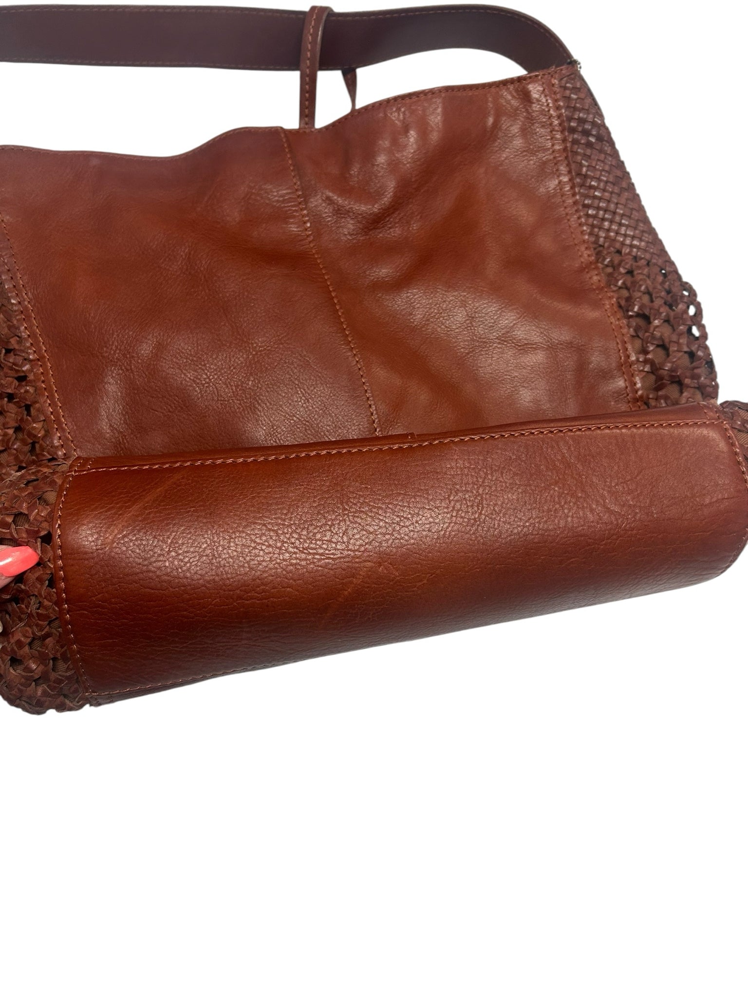 HOBO HAZEL WOVEN SIDE PANELS LEATHER SLOUCHY BAG BROWN