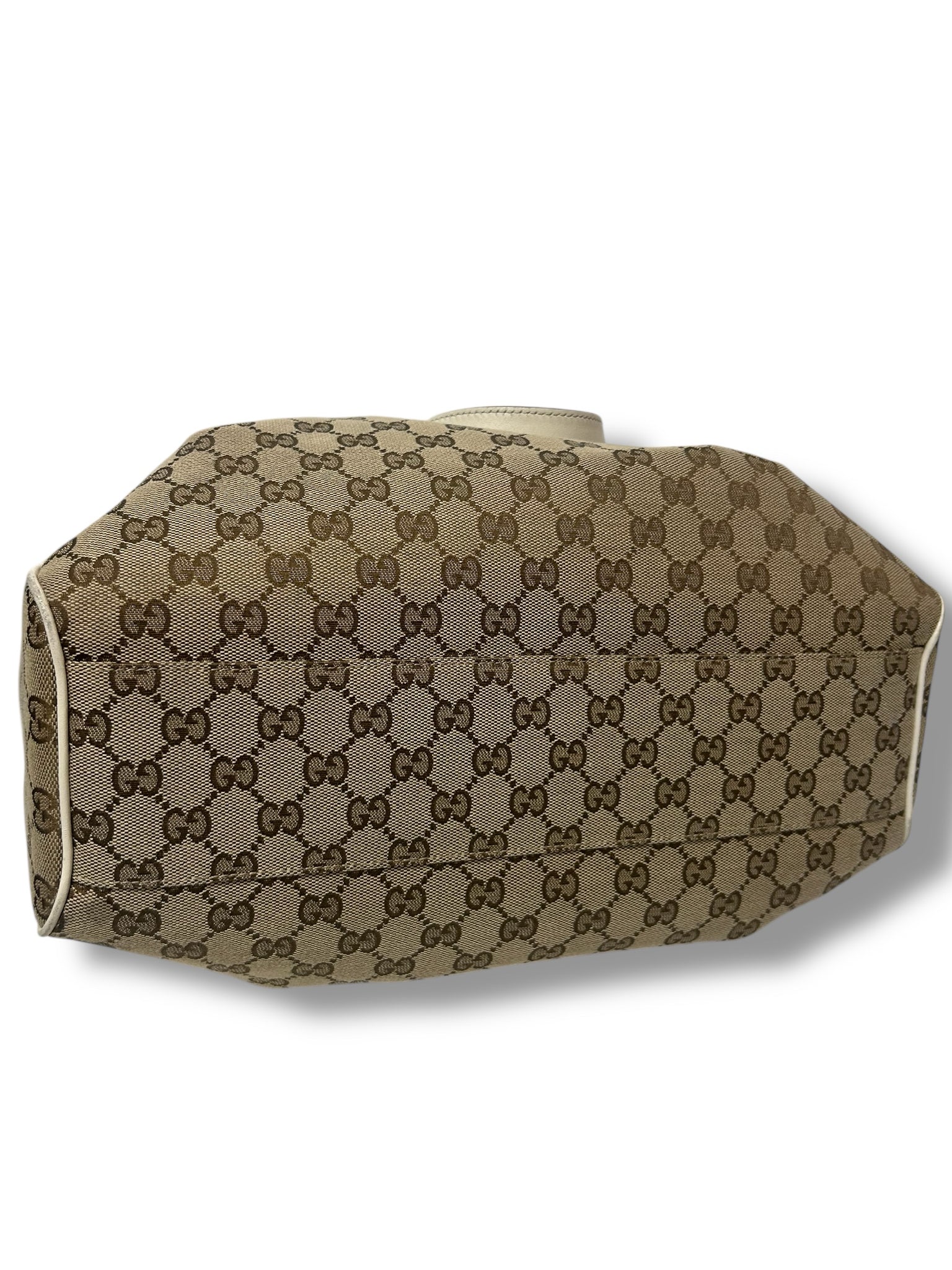 GUCCI GG CANVAS TOTE DOUBLE SHOULDER STRAP TAN CREAM