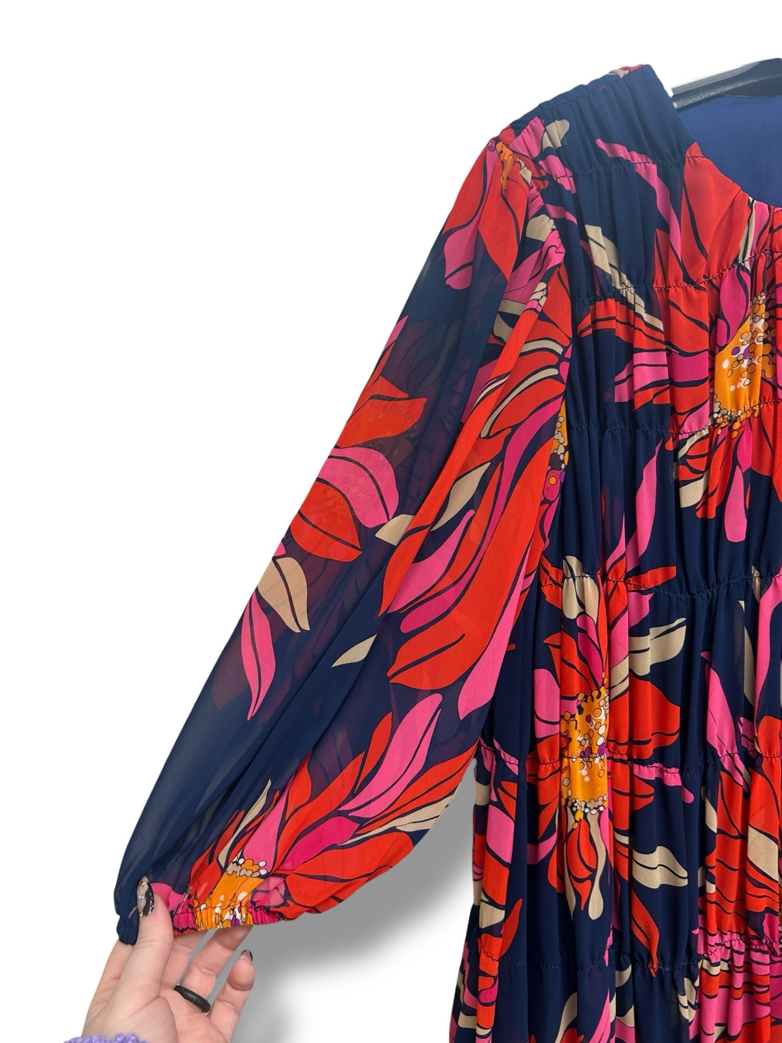 TRINA TURK SILVERY BISHOP SLEEVES MULTI FLORAL PRINT GATHERED MINI DRESS SIZE M - WEARHOUSE  CONSIGNMENT